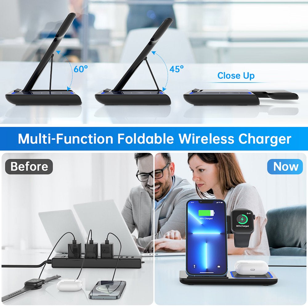 3 in 1 Wireless Charger, 18W Fast Charger Pad Stand Charging Station Dock for Iwatch Series SE 8/7/6/5/4/3 Airpods Pro/3/2 for Iphone 15/14/13/12 /11/Pro Max/12 Pro /XR (With QC3.0 Adapter)